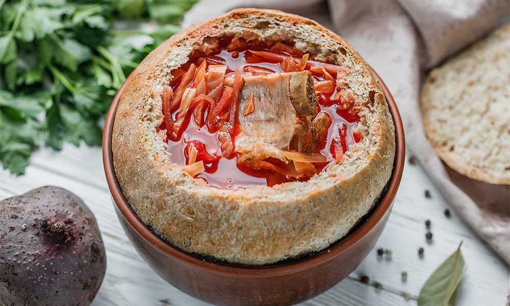 Borsch in rye bread